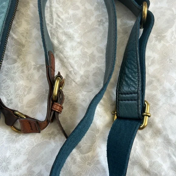 Vintage Fossil Blue and Brown Leather Crossbody Bag with Leather Accents - Picture 7 of 7